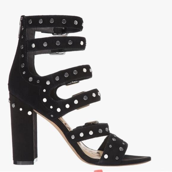 Sam Edelman York Black Studded Gladiator Sandals Block Heel Strappy - Picture 3 of 7